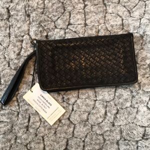 Leather Wristlet Wallet Clutch Black